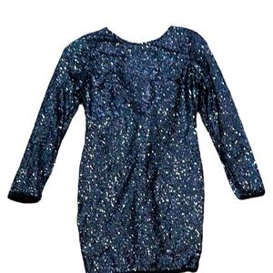 Privy Sparkling Blue Sequin Bodycon Dress Size Large Scoop Neck